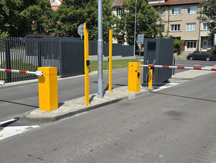 Entrance barriers to the campus of the University of Defence in Černé polí, Brno
