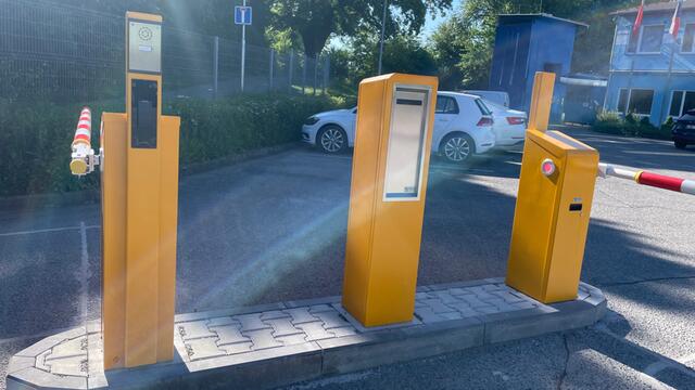 Barriers for the ticketless parking system at the entrance to the Dina-Hitex complex in Bučovice